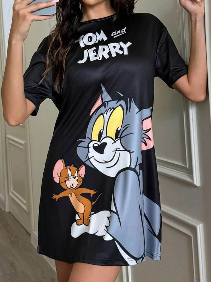 Tom & Jerry Graphic Printed Oversized Tee - Image 3