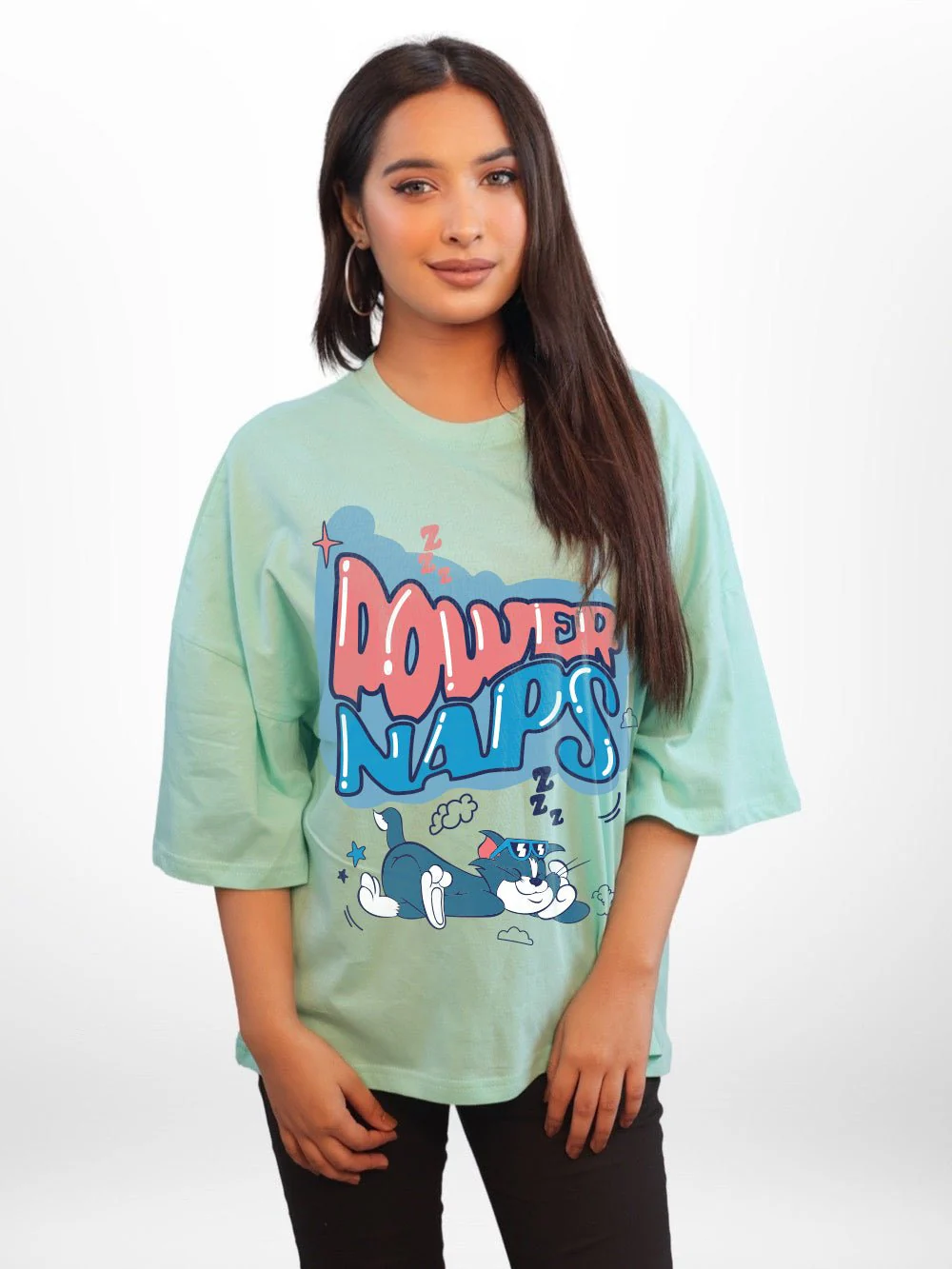 Tom & Jerry: POWER NAPS Graphic Printed Womens Drop Shoulder T-shirt Legacy Boutiques Bangladesh - Image 6
