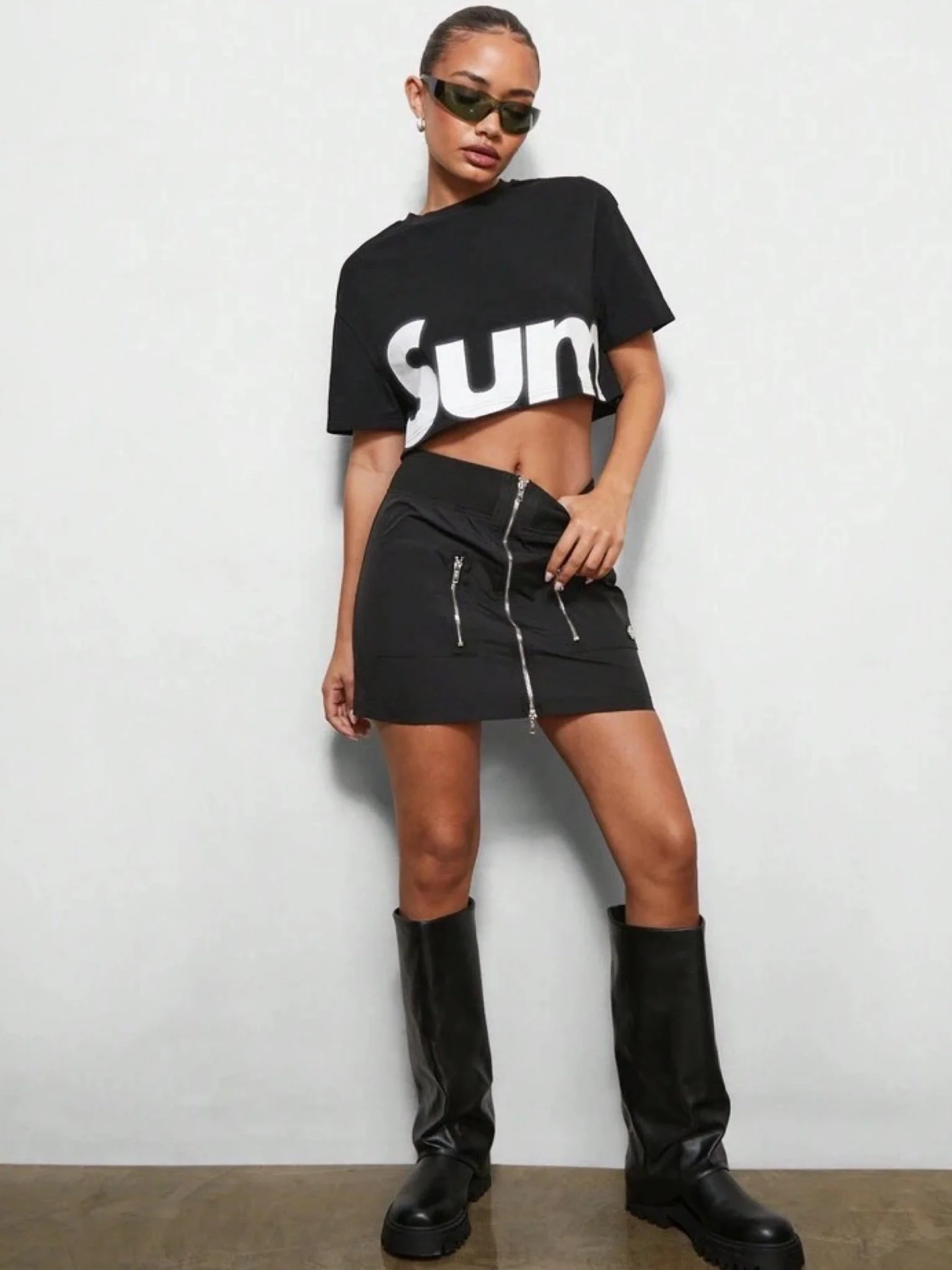 Trendy crop top Sun printed
