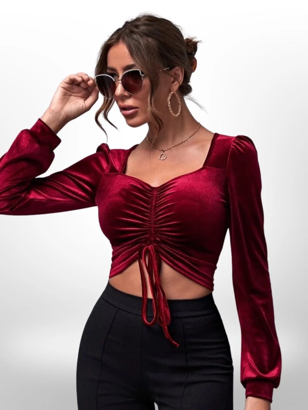 VELVET CROP TOP BLOUSE