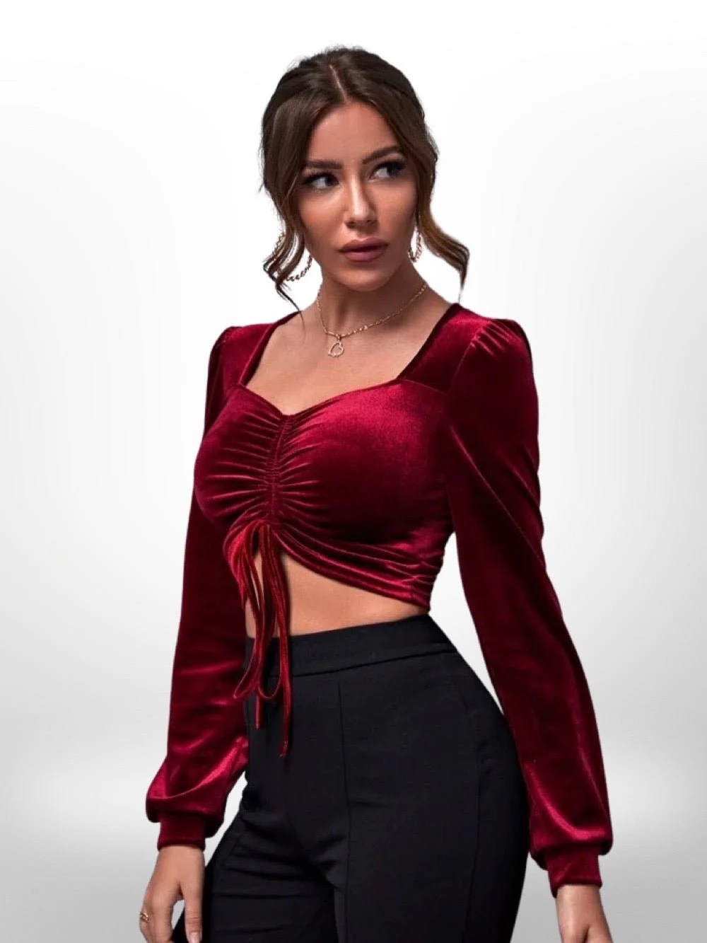 VELVET CROP TOP BLOUSE - Image 3