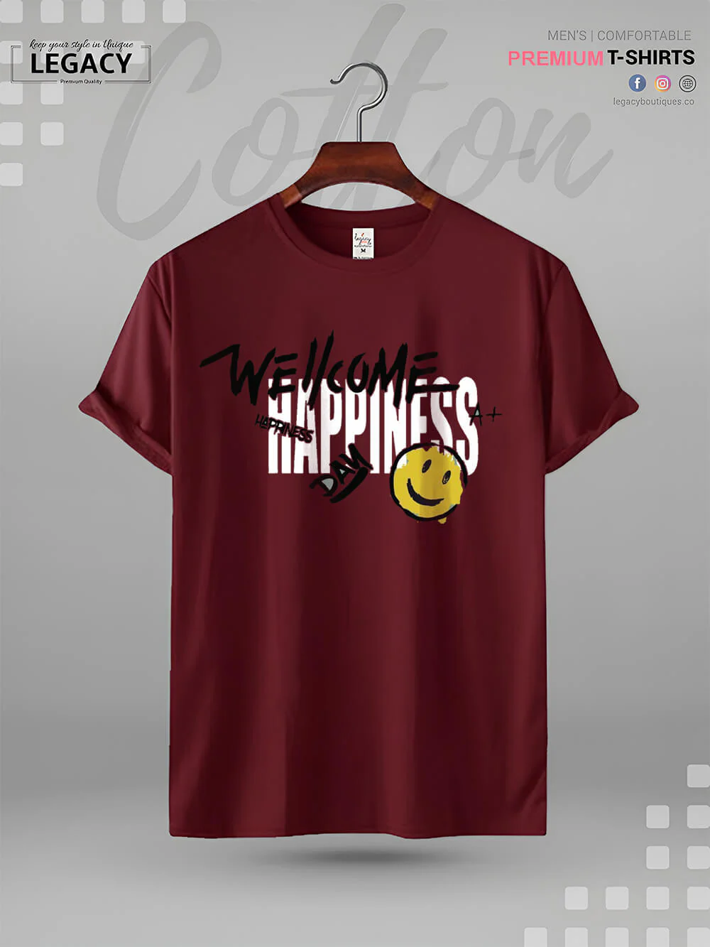 Welcome Happiness Day Smiley Face Print Good Quality Mens XXXL Tshirt In Lowest Price Only In BD - Image 2