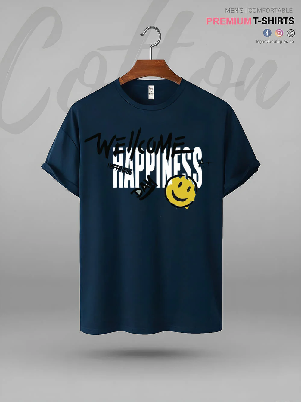 Welcome Happiness Day Smiley Face Print Good Quality Mens XXXL Tshirt In Lowest Price Only In BD - Image 3