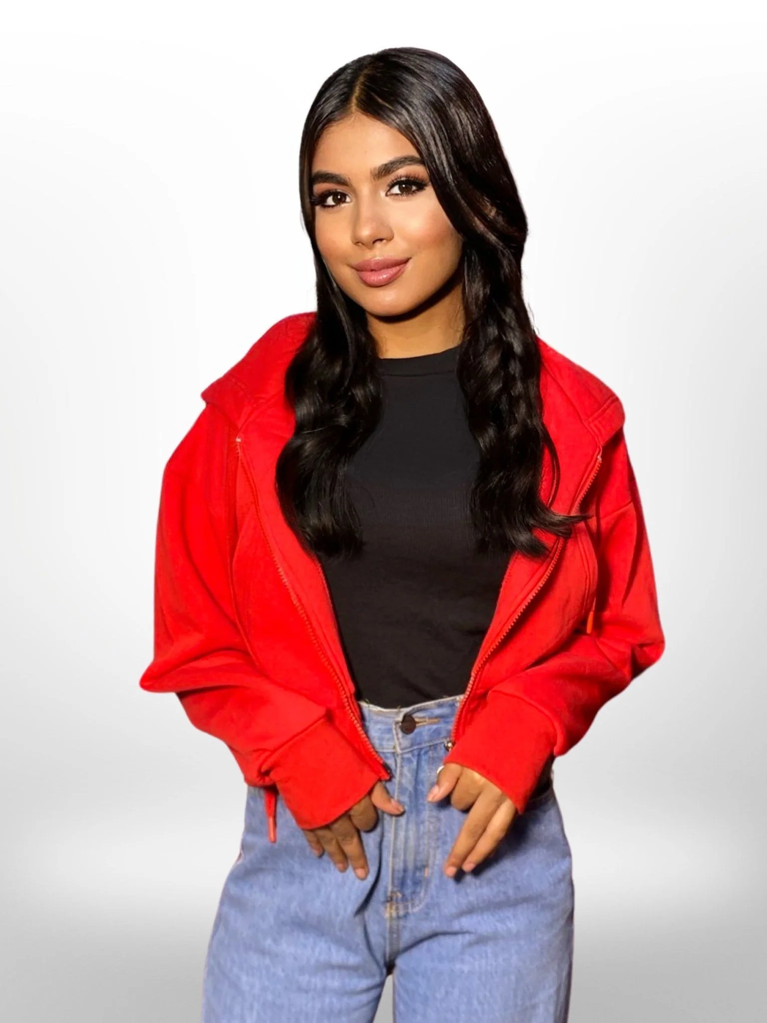 Women and Girls Hoodies|Full Sleeve Red Color Women Cropped Oversized Hoodies - Image 4