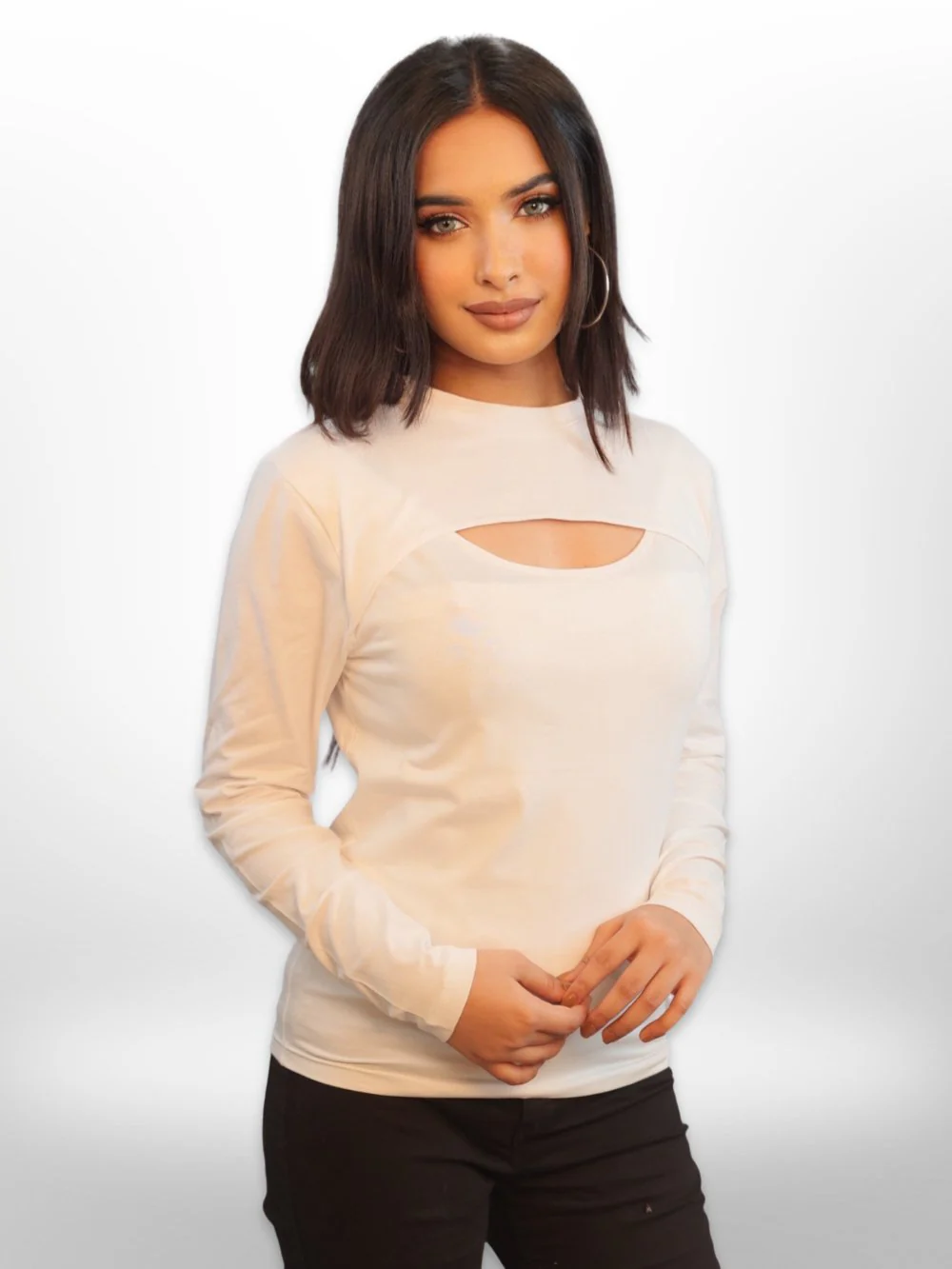Women Front Cut Out Tops Full Sleeve - Image 3