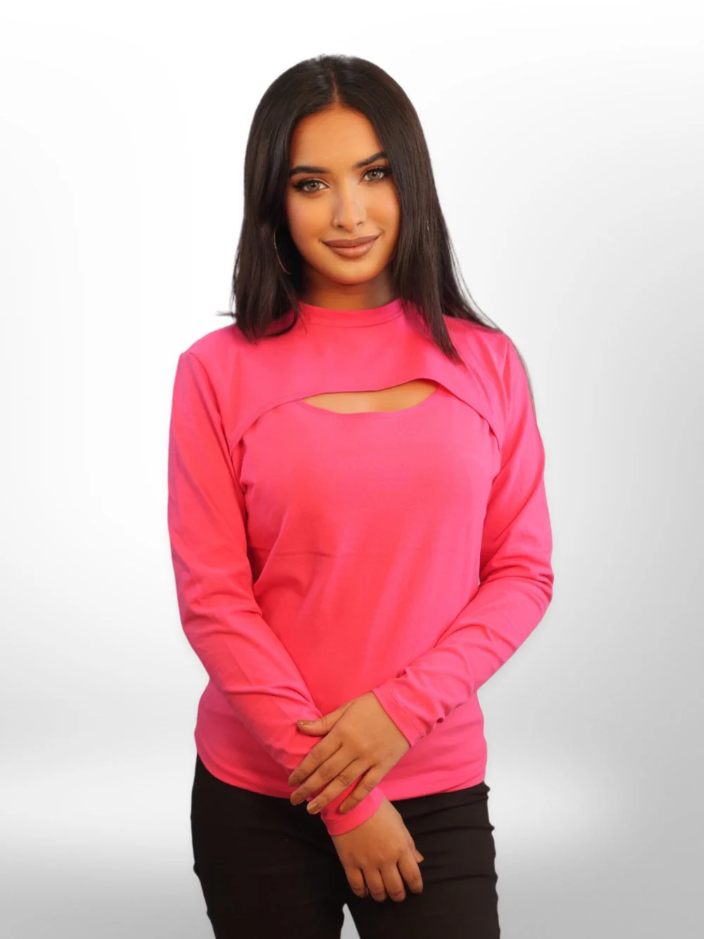 Women Front Cut Out Tops Full Sleeve - Image 4