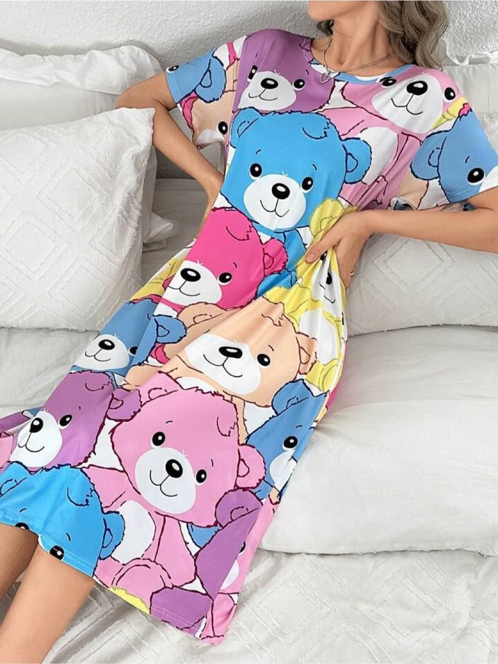 Women Oversized T-shirt Teddy Bear Digital Printed Dress | Legacy Boutiques Dhaka - Image 4