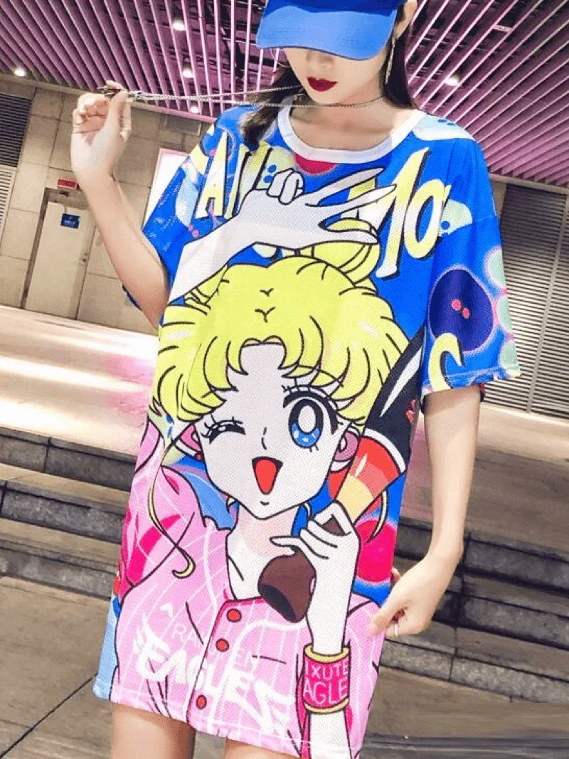 Women’s All-Over Print T-Shirt Dress Neon Sketch Heart - Image 2