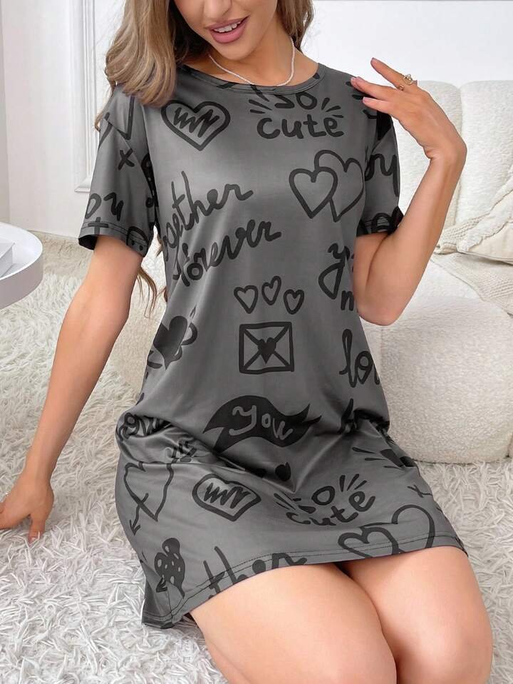 Women’s All-Over Print T-Shirt Dress Sleepwear