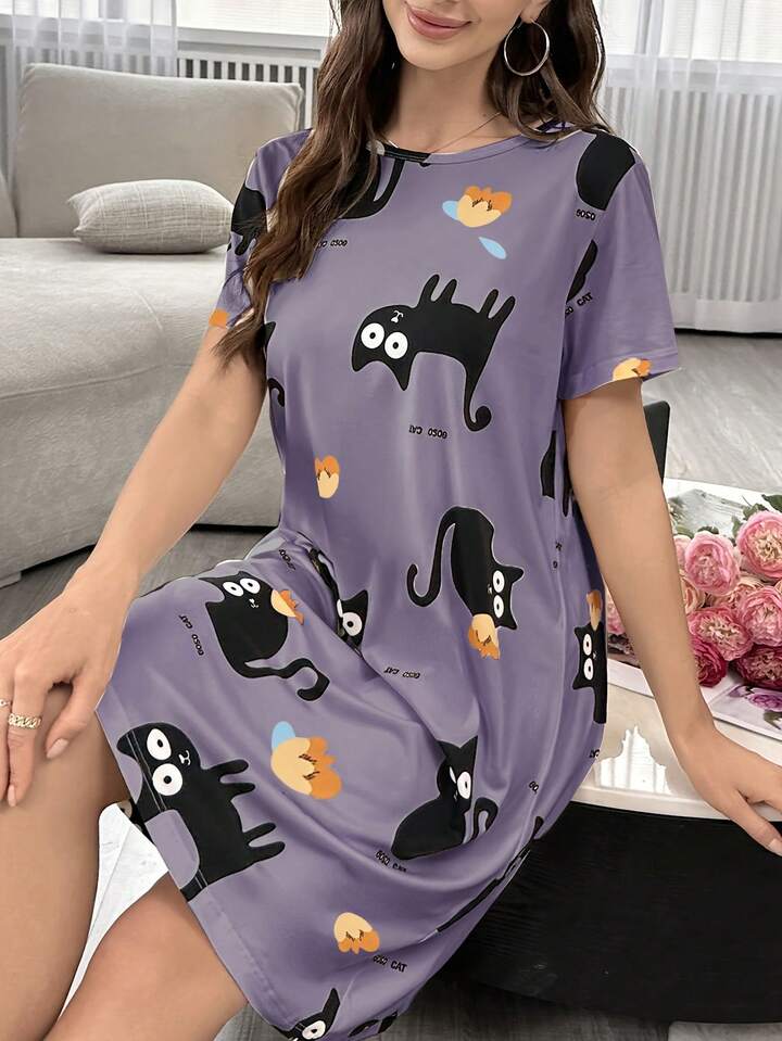 Women’s All-Over Print T-Shirt Dress Sleepwear