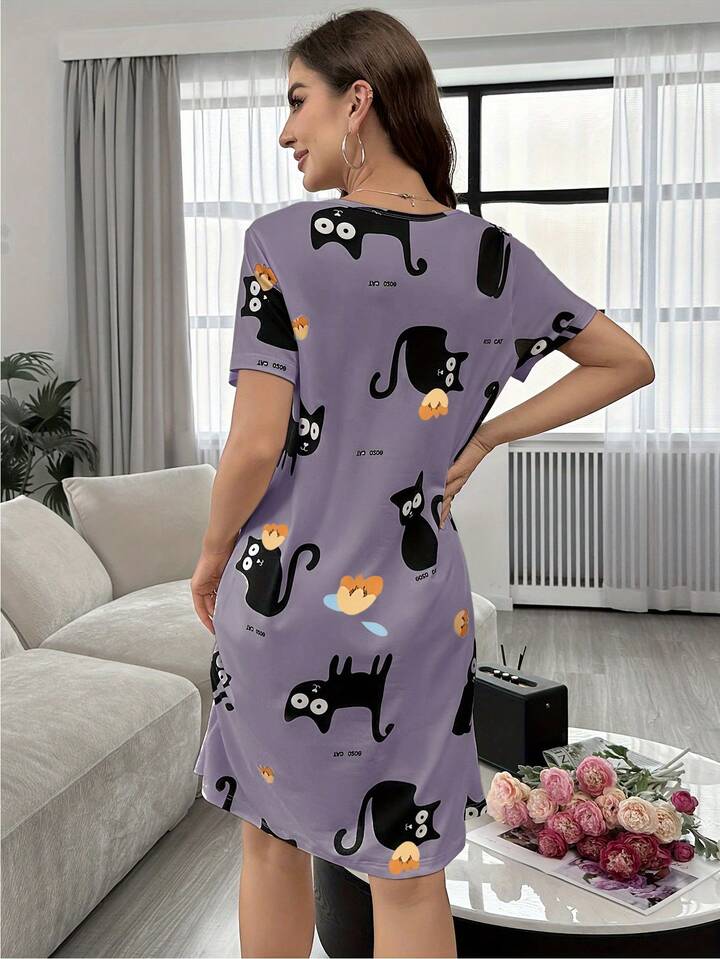 Women’s All-Over Print T-Shirt Dress Sleepwear - Image 2