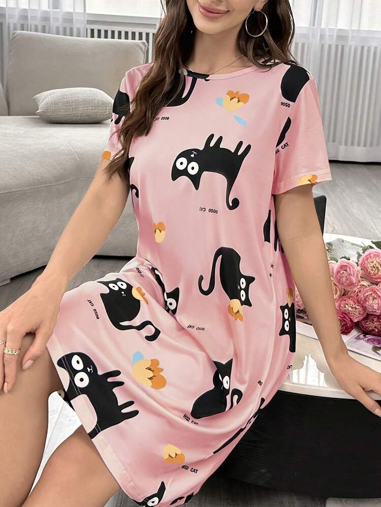 Women’s All-Over Print T-Shirt Dress Sleepwear - Image 3