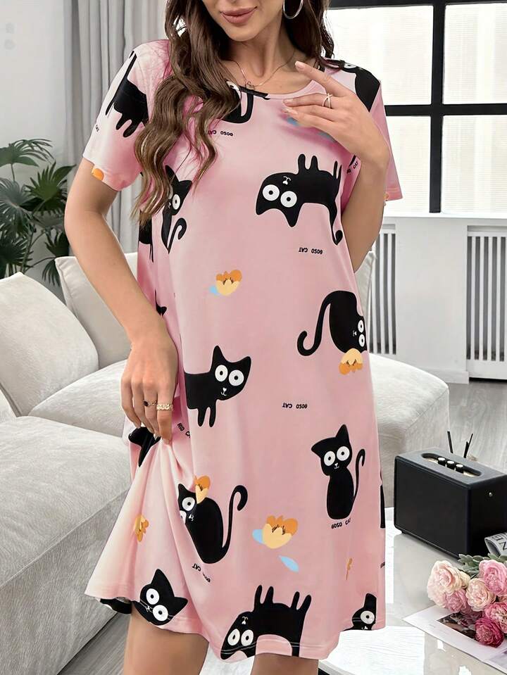 Women’s All-Over Print T-Shirt Dress Sleepwear - Image 4