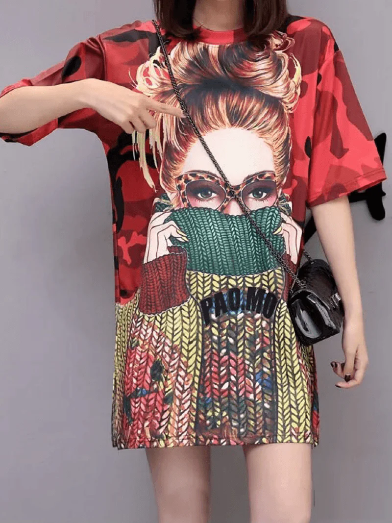 Women’s All-Over Print T-Shirt Dress Urban Chic Camo