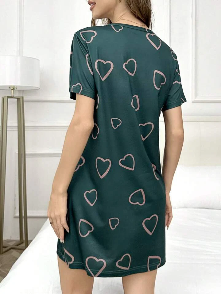 Women’s Heart Print T-Shirt Dress Sleepwear - Image 4
