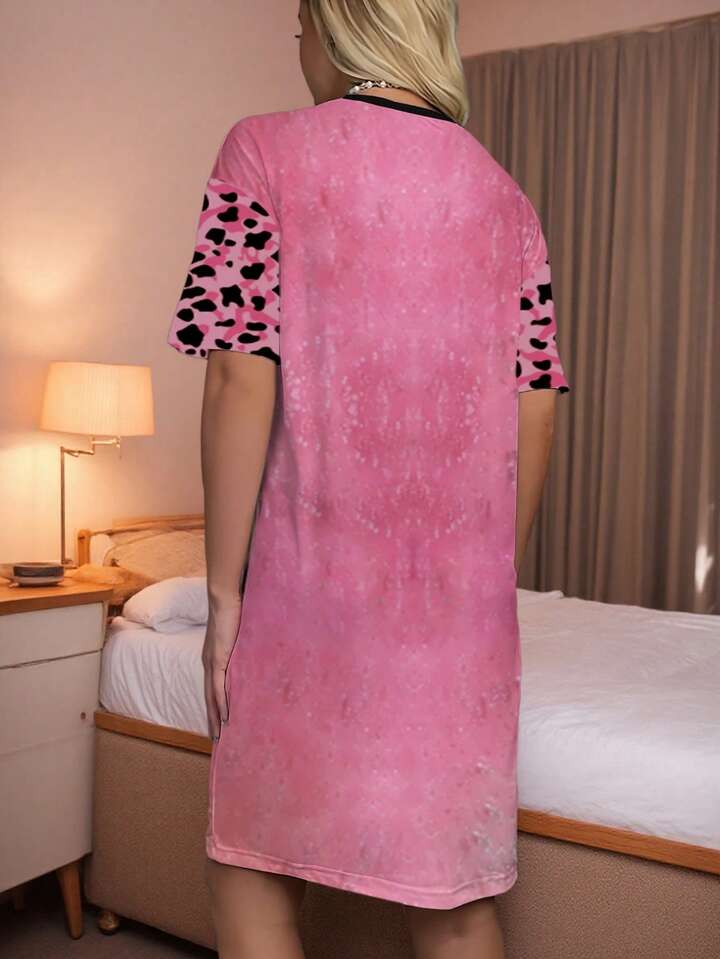Women’s Graphic T-Shirt Dress Leopard Graphic - Image 2