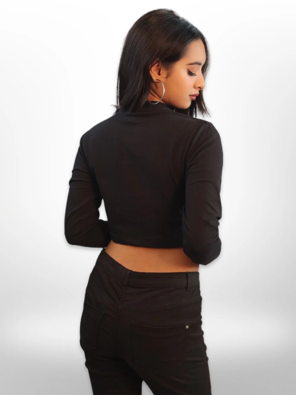 Womens Fashionable Front Cut Out Full Sleeve Crop Tops - Image 4