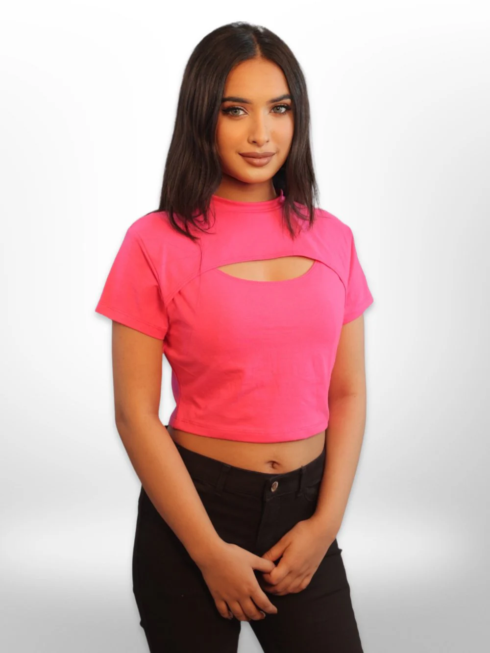 Womens Front Cut Out Half Sleeve Crop Tops - Image 4