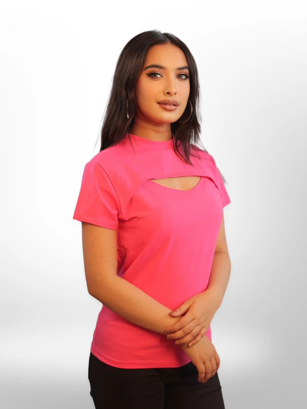 Womens Front Cut Out Half Sleeve Tops - Image 11