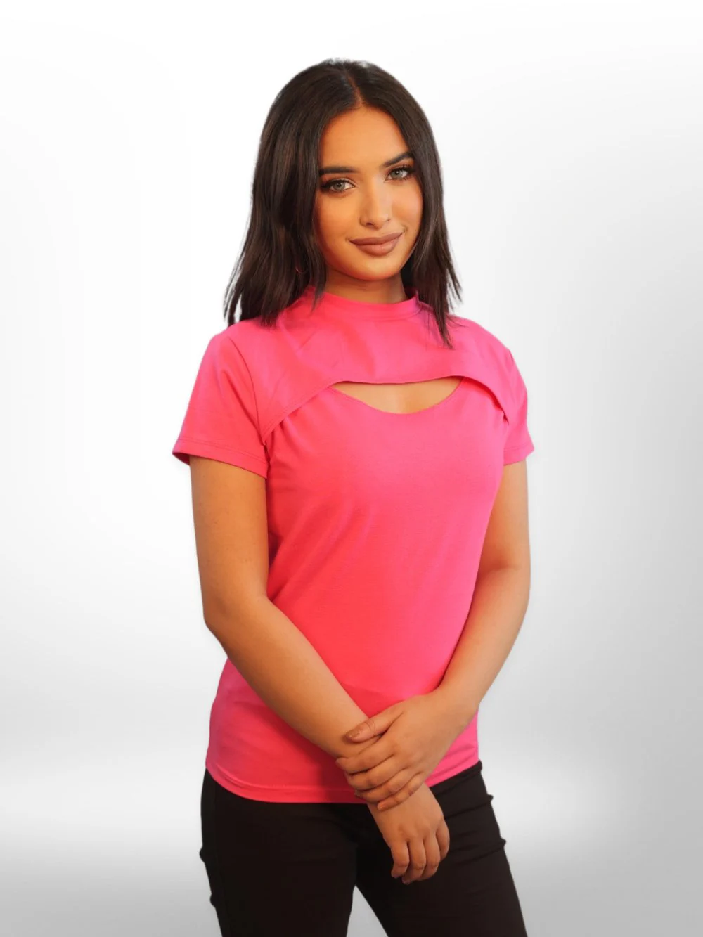 Womens Front Cut Out Half Sleeve Tops - Image 4
