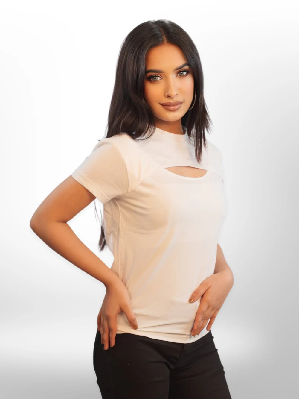 Womens Front Cut Out Half Sleeve Tops - Image 5