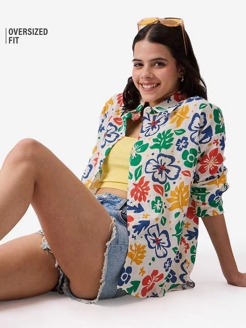 Women's Island Bloom Multi-Color Floral Oversized Button-Down Shirt - Image 2