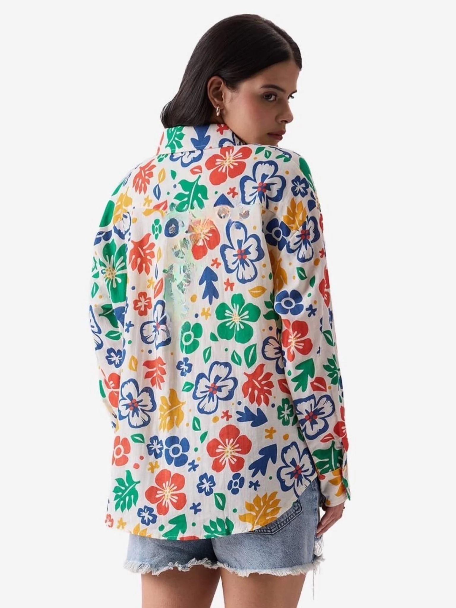 Women's Island Bloom Multi-Color Floral Oversized Button-Down Shirt - Image 3