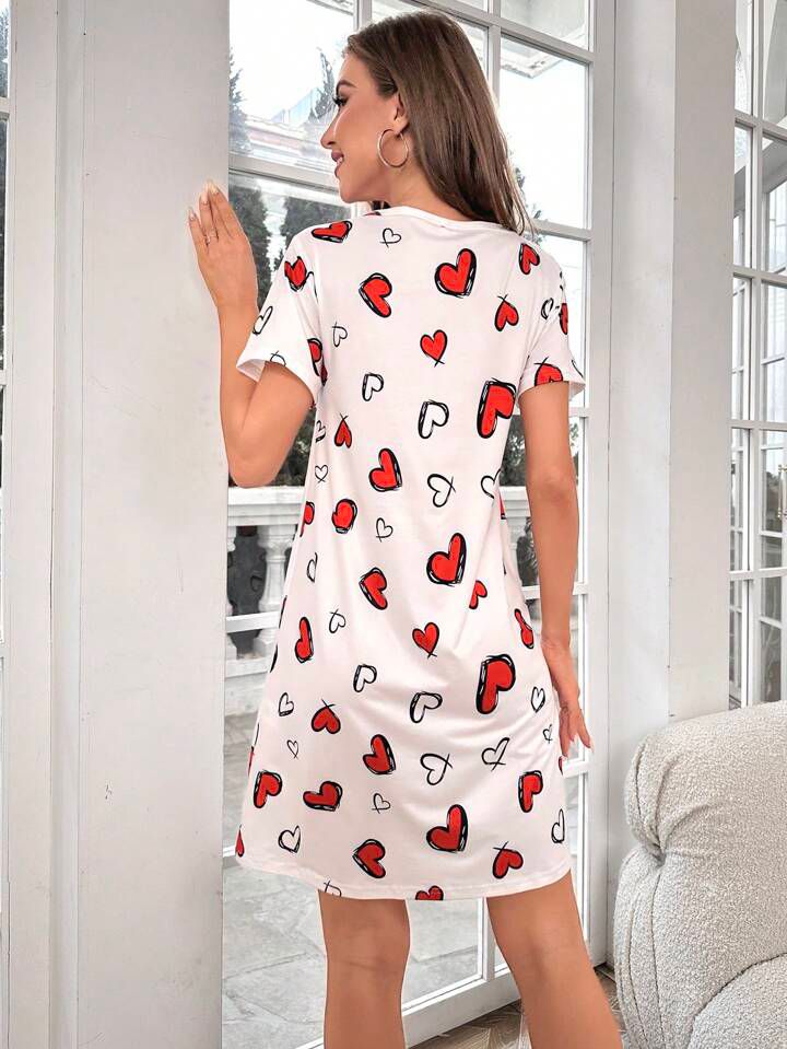 Women's Nightgown Nightshirt Dress Heart Fashion Comfort Soft Home Daily Bed Polyester Breathable Crew Neck Short Sleeve Summer Spring - Image 2