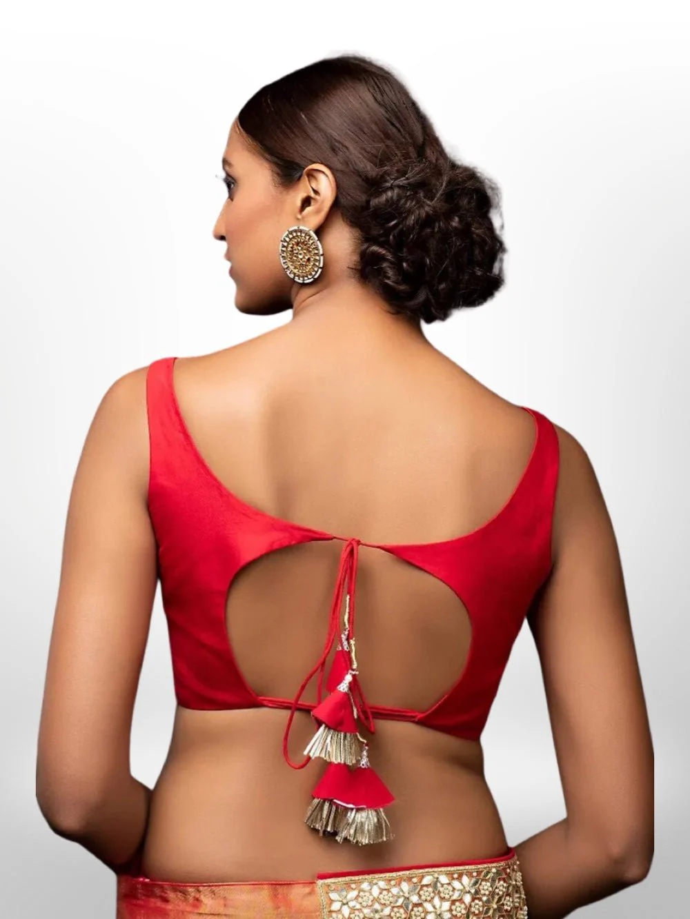 Women's Readymade Silk Red Blouse For Sarees Indian Bollywood Designer Padded Stitched Choli Crop Top - Image 2