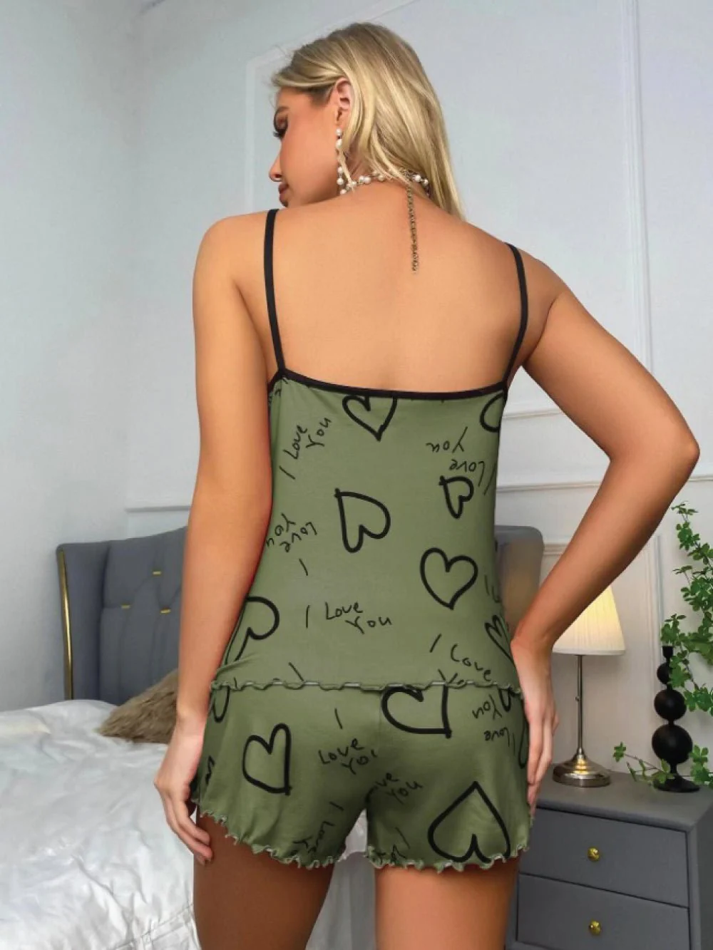 Women's Slogan & Heart Print Contrast Sleepwear Pajamas Set | Legacy Boutiques Khulna - Image 3