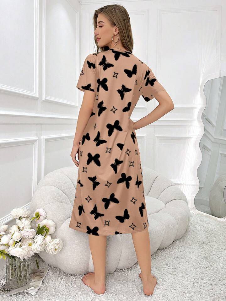 Women's soft summer nightshirt, plus size, short sleeve, mid length, butterfly print | Legacy Boutiques Dhaka BD - Image 5