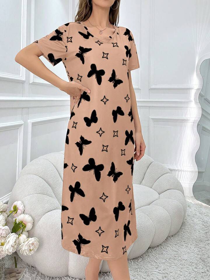Women's soft summer nightshirt, plus size, short sleeve, mid length, butterfly print | Legacy Boutiques Dhaka BD - Image 6