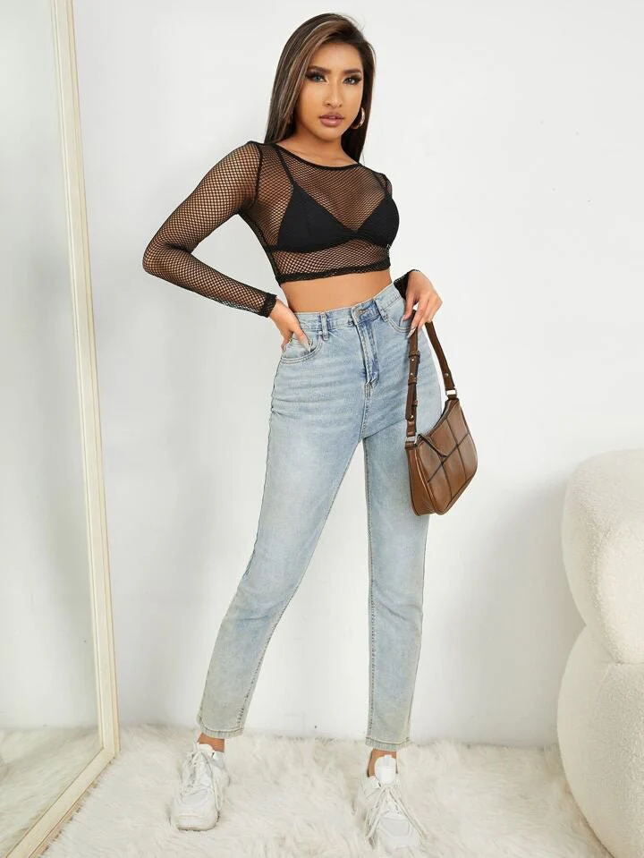 Womens tops dressy Sheer Fishnet Mesh Crop Top Without Bra | Legacy Boutiques - Image 3