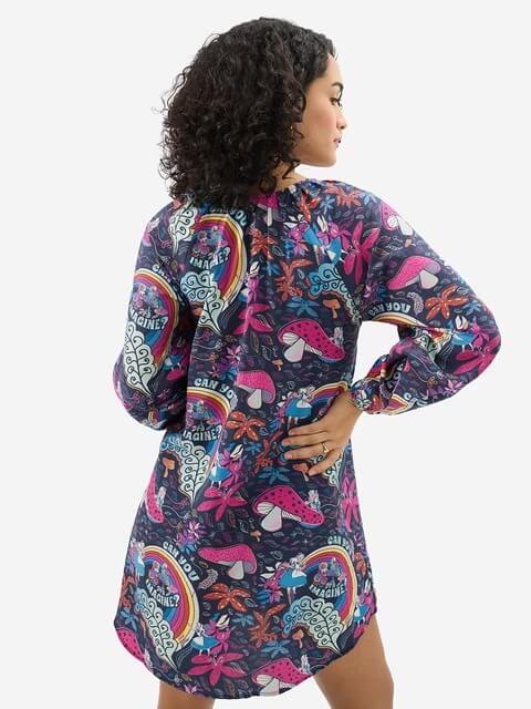Wonderland Dreams V-Neck Mini Dress - Whimsical Mushroom Print - Image 2