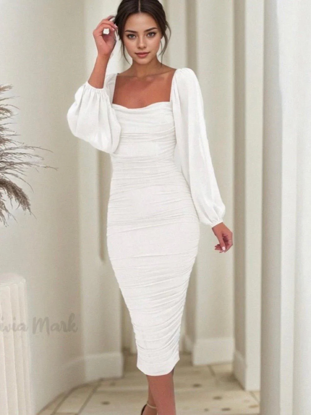 Zip-Ruched Bodycon Dress - Image 4